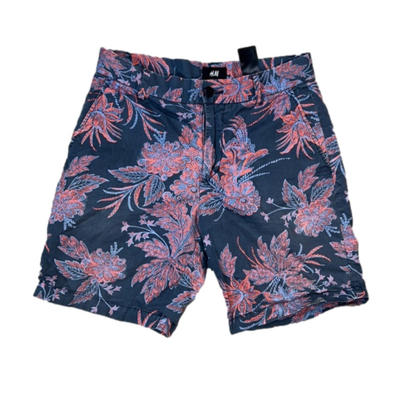H&m Blue, Navy, Salmon Floral Print Shorts Size 30 R - Picture 1 of 5
